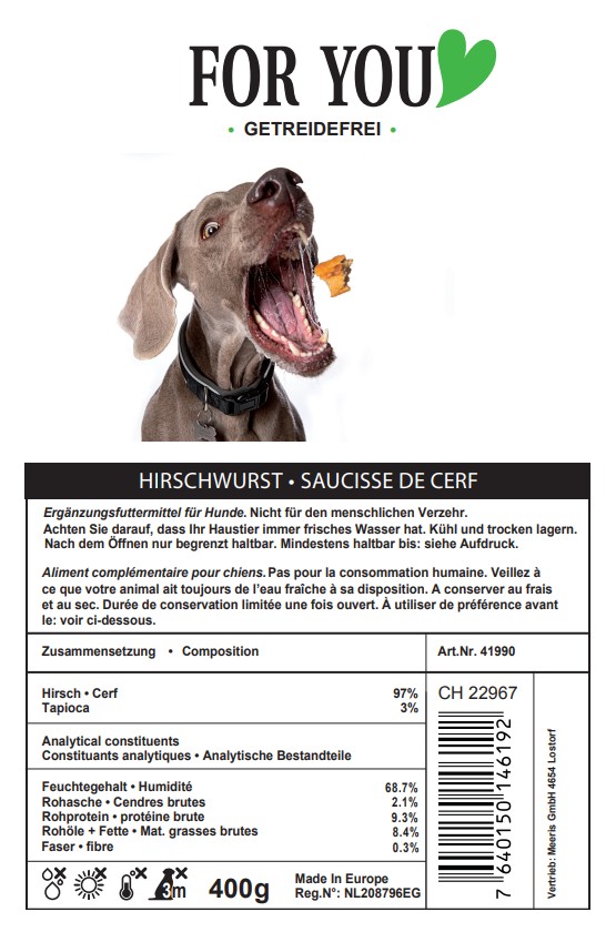 For You Trainingswurst Hirsch 400g